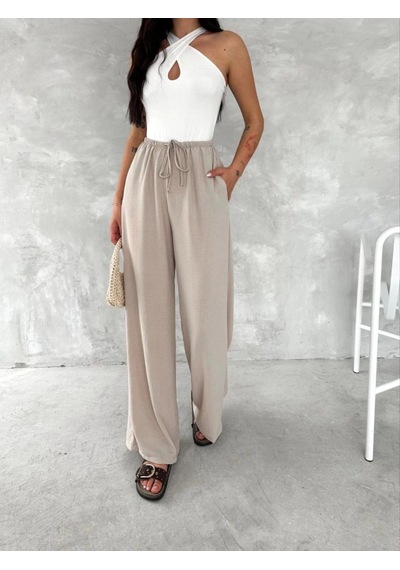 Freedom Storee Kadın Ayrobin Oversize Kadın Pantalon - Bej Çok Renkli