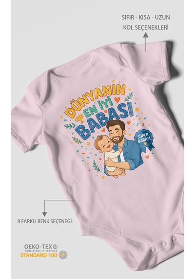 Morivokids Dünyanın En İyi Babası Kısa Kollu Bebek Body %100 Pamuk Bebe Pembe