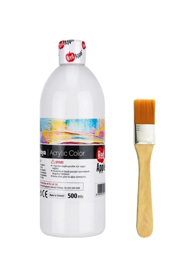 Beyaz Akrilik Boya 500 Gram Zemin Fırça Ahşap Boyama Seti Akrilik Set Çok Renkli