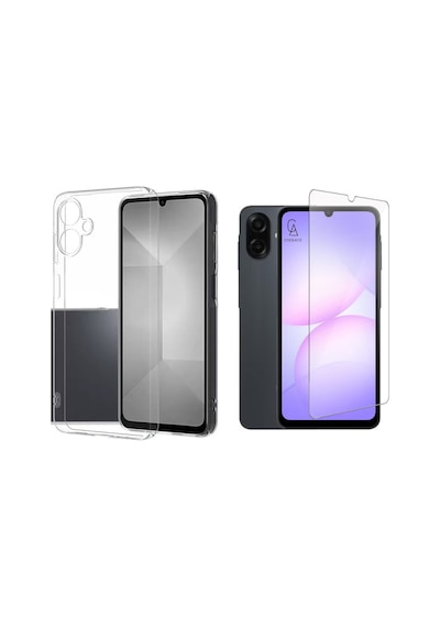 Samsung Galaxy A07 İle Uyumlu Kılıf Soft Yumuşak Telefon Kılıfı Ve Temperli Cam Ekran Koruyucu Şeffaf