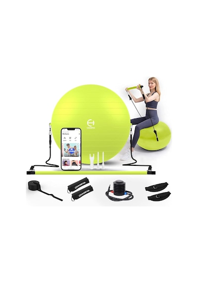 Champya İthal Premium Pilates Seti Yoga Fitness Pilates Topu Direnç Lastiği Pilates Barı Seti Yeşil