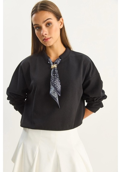 Shade Kadın Fular Detaylı Pamuklu Ottoman Sweatshirt 6931 60283689 - Siyah