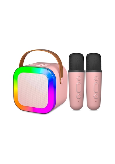 Coverzone Kablosuz Mikrofonlu Karaoke Makinesi Taşınabilir Bluetooth Hoparlör Seti Bas Tiz Ayarlı Retro Karaoke Hoparlör Yetişkinler Ve Çocuklar İçin Hafıza Kartı Ve Usb 10x10x6cm Çiftli K12 -pembe