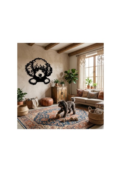 Poodle Köpek Metal Duvar Tablosu - Metal Duvar Sanatı - Yosun Yeşili - 48 X 50 Cm Yeşil