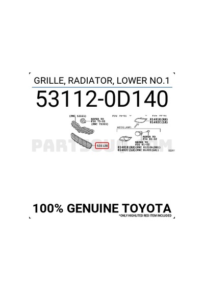 Toyota Yaris Ön Tampon Panjuru Sıyah 2009- Oem No: 531120d140