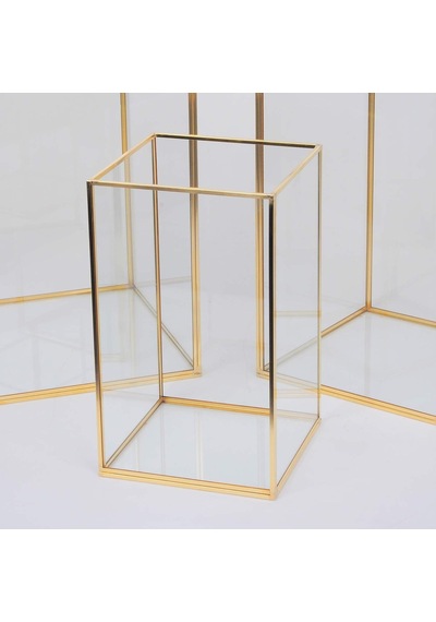 Ayrex Mumluk Cam Pirinç Gold Fanus Teraryum Geometrik Yapımı Dekoratif 3 Parça Diğer