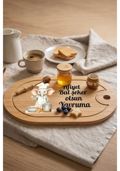 Sevimli Aşçı Ayıcık Temalı Kişiye Özel İsimli Bebek Kahvaltı Tepsisi Figür 2