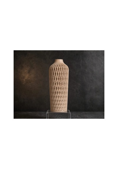 Diamont Mat Beige Vazo Modern Dekoratif 3d Baskı Vazo 137x250 Mm Çok Renkli