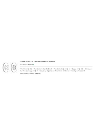 Ferodo Ddf1163c Ön Fren Disk Aynası Havalı Volvo S60 0010 S80 9806 Xc70 00 07 V70 Iı 99 06 272403
