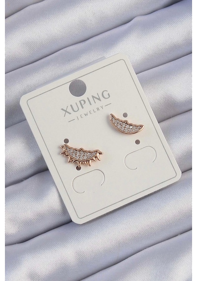Xuping Rose Renk Zirkon Taşlı Ay Ve Güneş Tasarımlı Küpe Çok Renkli