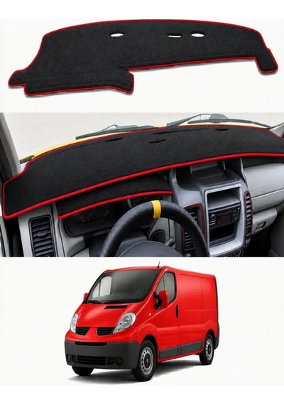 Renault - Trafic 1 2001-2014 Uyumlu Torpido Koruma Kılıfı - Kırmızı Şeritli