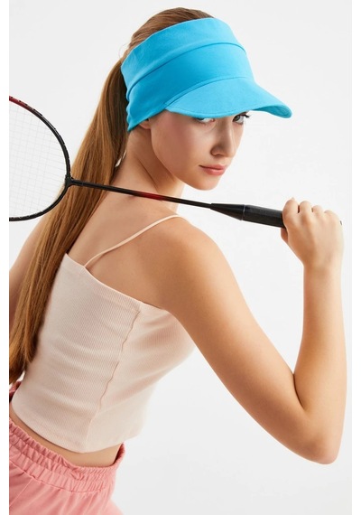 Kadın Uv Korumalı Katlanabilir Üstü Açık Yumuşak Siperli Pamuklu Penye Tenis Vizör Şapka - Tek Ebat / Aqua Aqua