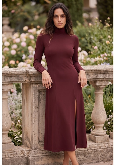 Soulshae Uzun Kollu Balıkçı Yaka Yırtmaçlı Modal Midi Elbise Bordo Soulshae Uzun Kollu Balıkçı Yaka Yırtmaçlı Modal Midi Elbise Bordo