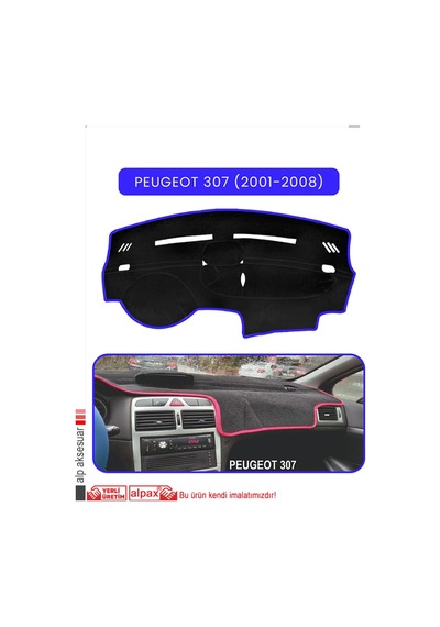 Peugeot 307 2001-2008 Torpido Koruma Halısı Mavi Kenar