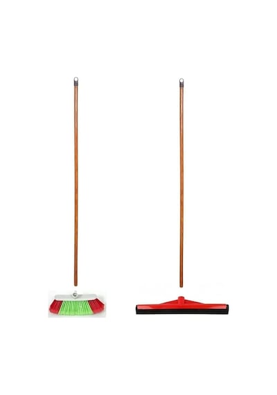 Ahşap Saplı Çekpas 55 CM + Ahşap Saplı Oto Yer Temizlik Fırçası 17 CM