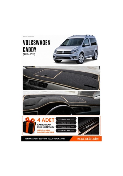 Volkswagen Caddy 2015-2021 Uyumlu Torpido Örtüsü, Torpido Kılıfı - Siyah Bej