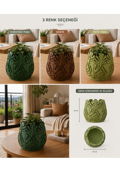 Monstera Yaprak Tasarımlı Vazo Kahverengi