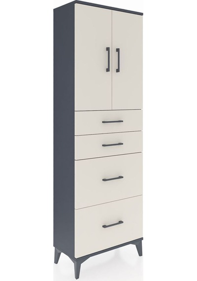 Arges Dolap 2 Raflı 4 Çekmeceli 2 Kapaklı 60x30x182 Antrasit-aytaşı Antrasit
