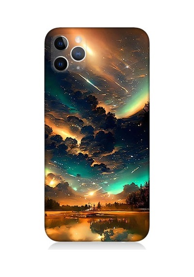 Apple Uyumlu iPhone 11 Pro Uyumlu Kuzey Işıkları Desenli Silikon Kılıf -