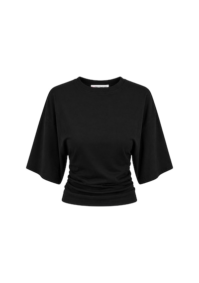 Mixray 2102 Kadın Modal Büzgü Detaylı Dökümlü Soft T-shirt Siyah
