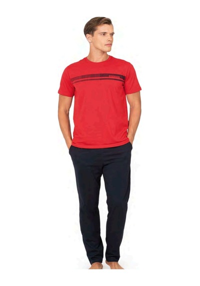 Pierre Cardin 6128 Erkek Kısa Kollu Bisiklet Yaka Pijama Takımı-kırmızı