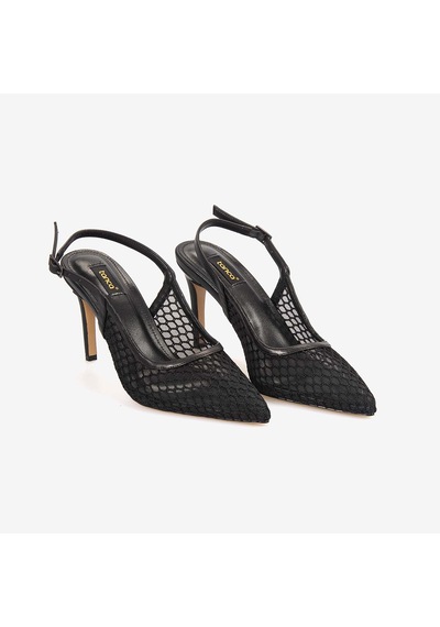 Kemal Tanca Kadın Neolit Taban Fileli Slingback 9,5cm İnce Topuklu Gece & Abiye Ayakkabı 1286 siyah