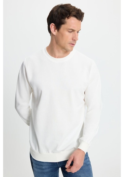 Tudors Erkek Relax Fit Rahat Kesim %100 Pamuk 2 İplik Bisiklet Yaka Beyaz Sweatshirt-41515 Beyaz