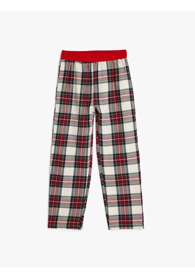 Koton Beli Lastikli Pamuklu Ekoseli Pijama Altı Kırmızı Ekose 5wlm50004mw