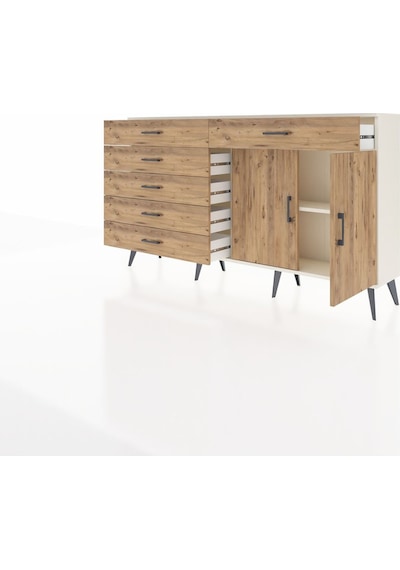 Arges Konsol Tek Raflı 6 Çekmeceli 2 Kapaklı 176x30x99 Aytaşı-çam Aytaşı-çam