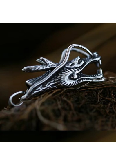 Paslanmaz Çelik Dragon Gotik Tasarım Box Zincirli Ejderha Kolye Gümüş - Gri