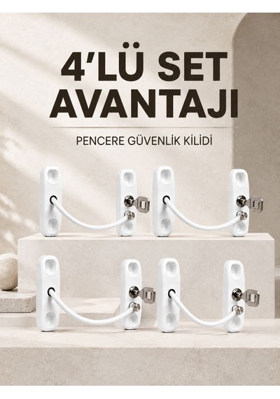 Çocuk Güvenliği İçin Pencere Kilidi Anahtarlı 4 Lü Paket Çok Renkli