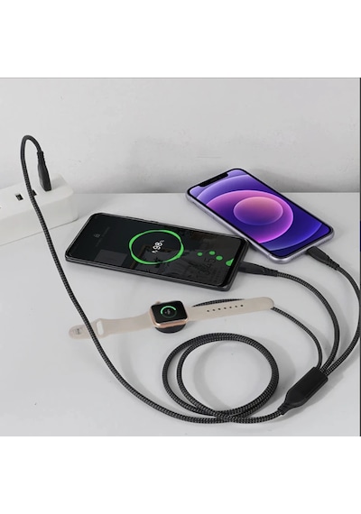 3 İn1 Apple Watch +type-c Lightning 3 Lü 100w A Kadar Hızlı Şarj Kablosu Aynı Anda 3 Cihaz