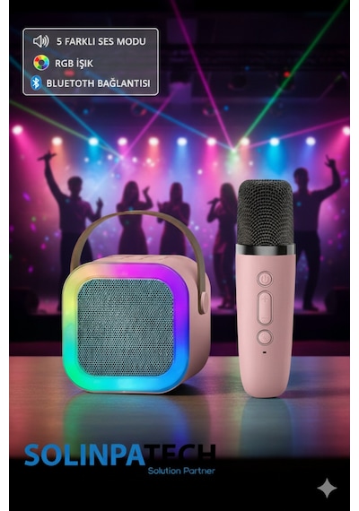 Karaoke Mikrofonlu Kablosuz Bluetooth Rgb Led Işıklı 5 Ses Efektli Hd Stereo Ses Usb/sd K12 Hoparlör