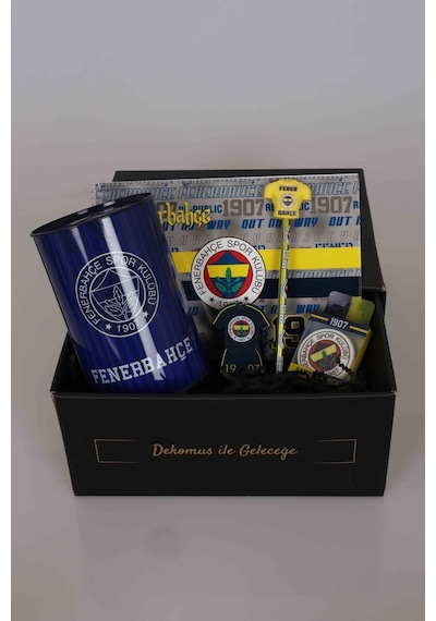 Dekomus Gıft Box Özel Kutulu Lisanslı Fenerbahçe Kırtasiye Seti Büyük Boy Kumbara Resim Defteri
