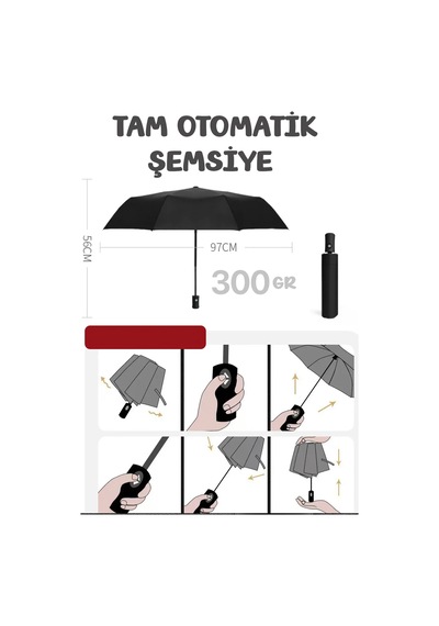 Fithome 8 Tel Tam Otomatik Çanta Boy Şemsiye Siyah