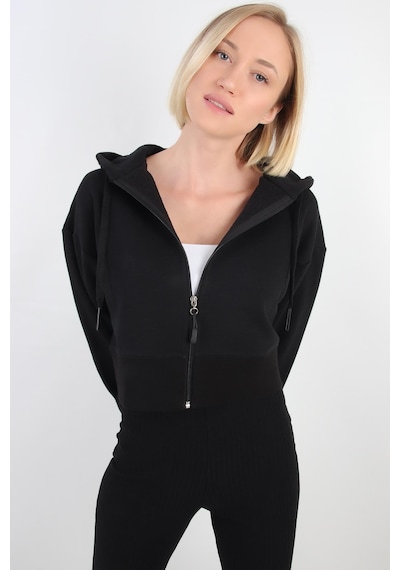 Alexandergardı Kapüşonlu Crop Hırka B21-36300 Siyah