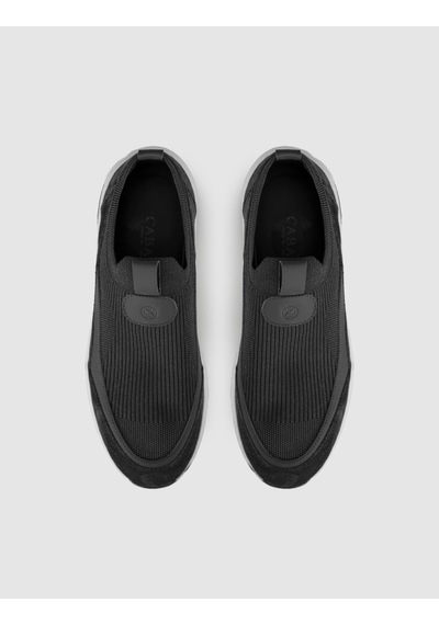 Cabani Siyah Modern Triko Slip-on Sneaker Siyah - Neon Yeşil