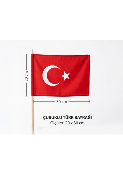 23 Nisan Okul Ve Kutlama Tipi Çubuklu Kağıt Türk Bayrağı 20x30 Cm - 20 Adet Tek Ebat