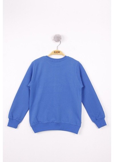 Toontoy Kids Toontoy Erkek Çocuk Relax Fit Bisiklet Yaka Baskılı Sweatshirt - 2 İplik Saks