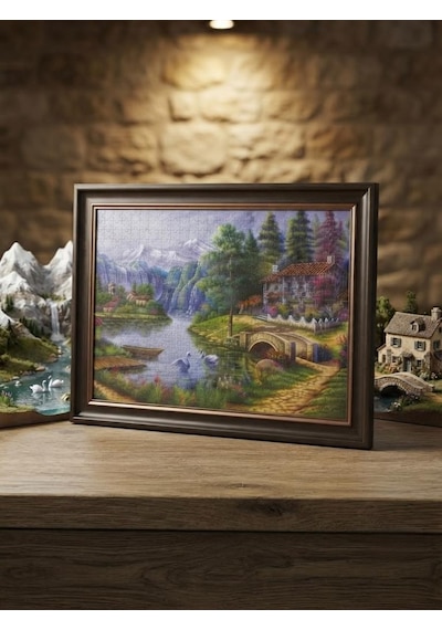 Huzur Dolu Doğa Manzarası 1500 Parça Göl Köy Temalı Eğitici Eğlenceli Hobi Seti Puzzle