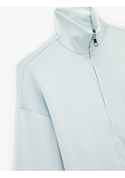 Koton Uzun Kollu Dik Yaka Fermuarlı Sweatshirt Mavi 6wak10285ek Mavi