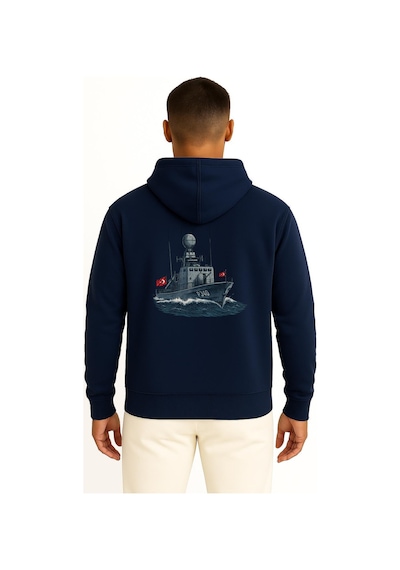 Bahriyeli Collection Kapüşonlu Tcg Doğan P-340 Cep Ve Sırt Tasarımlı Unisex Sweatshirt Lacivert