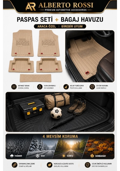 Volkswagen Golf 6 2008+2012 Uyumlu Araca Özel 3d Bagaj Havuzu Ve Paspas Enerji Bej