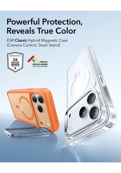 Esr Apple Uyumlu iPhone 17 Pro Classic Hybrid Magsafe Standlı Kılıf - Kamera Kontrol Buton - Turuncu Turuncu