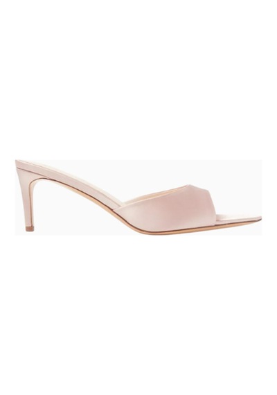 Black Suede Studio Belle 65 Açık Pembe Saten Sivri Burun, El Yapımı Zarif Mule Sandalet