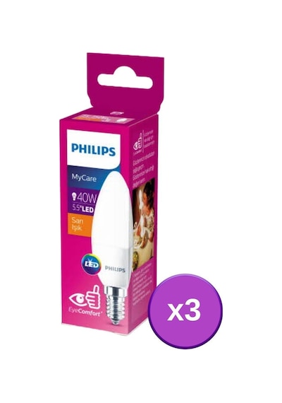 Philips Led 40W Mum Ampul Sarı Işık E14 Ince Duylu 3Lü
