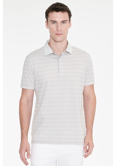 Ac&co Erkek Grı Pamuklu Slim Fit Dar Kesim Polo Yaka Çizgili Tişört Gri