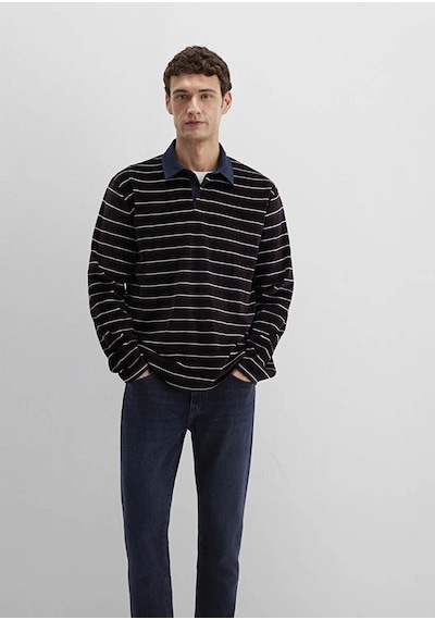 Mavi Çizgili Polo Yaka Kahverengi Erkek Sweatshirt M0s10470-89103 Kahverengi