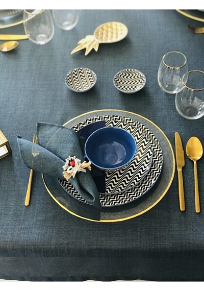 Valerium Simli İndigo Masa Örtüsü 150 X 220 Indigo