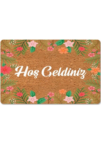 Modern Dijital Paspas - Hoşgeldiniz Karşılama Paspas - Kapı Önü Dekoratif Paspas Bej Siyah